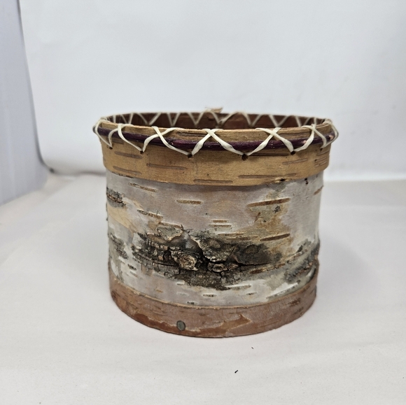 Handmade Birchbark Basket Primitive Look Stitched Laced Together Natural Nature - Picture 2 of 12